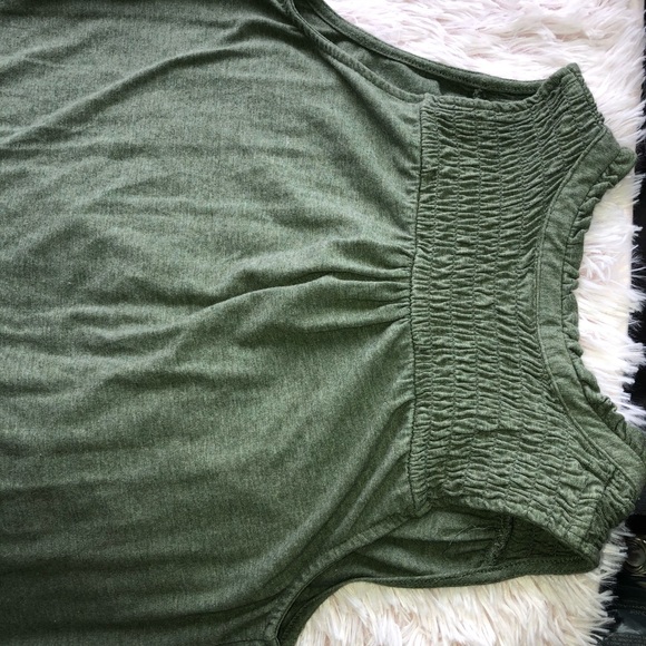 Merona Tank Smocked Dress size Small Army Olive Green Swing Stretch V Neck - Picture 4 of 6